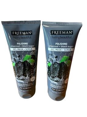 2 × FREEMAN Charcoal + Black Sugar GEL MASK & SCRUB 175 mL – Detox & Polish Skin